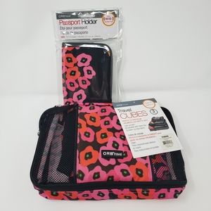 Pink poppy pattern luggage cubes and passport hold